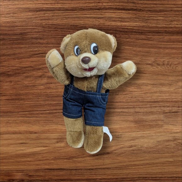 Shoneys Collectible Plush Bear Wearing Denim Overalls 11” Brown Adorable Retro T - Picture 1 of 7